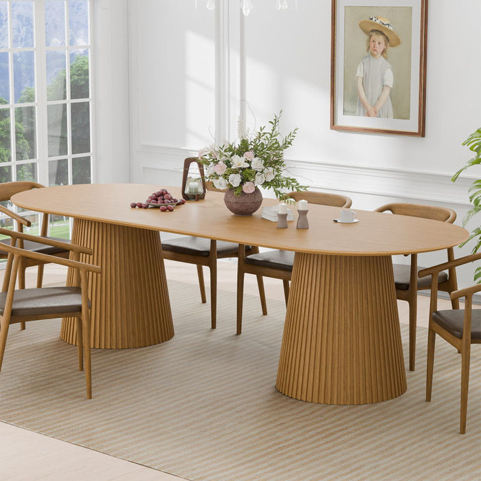 86'' Wood Double Pedestal Base Oval Dining Table - Natural
