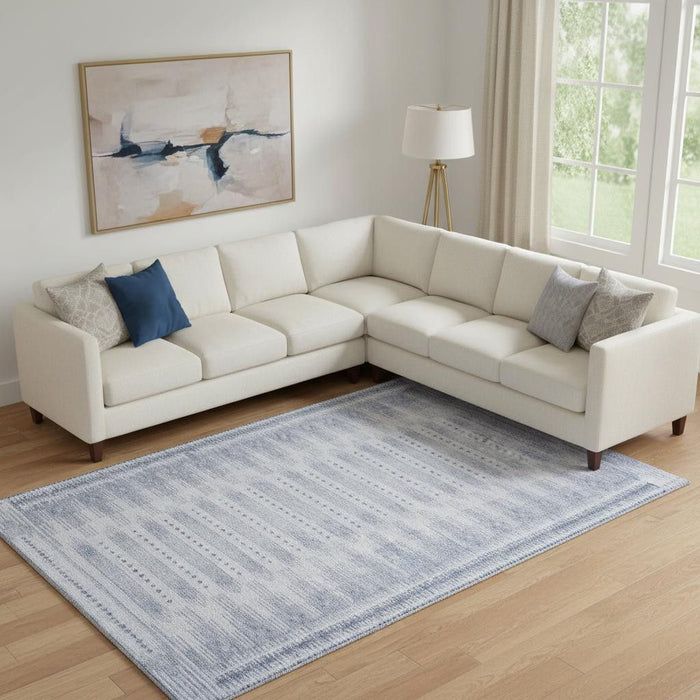 10' X 14' Geometric Washable Area Rug With UV Protection (708013) - Blue / Denim Blue