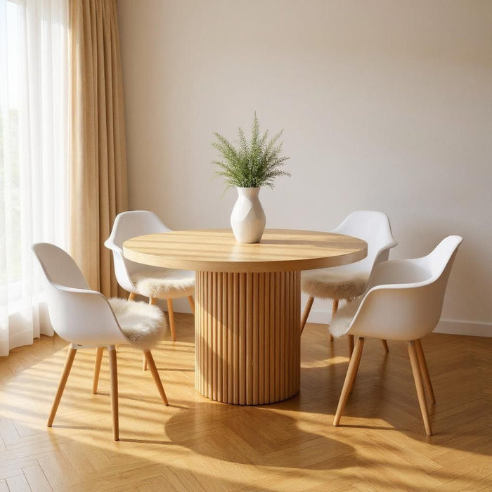 48" Wood Pedestal Base Round Top Dining Table - Oak