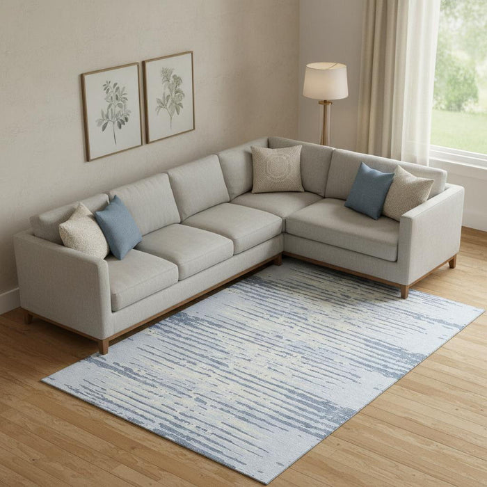 10' X 14' Striped Washable Area Rug With UV Protection (670591) - Sky Blue / Ivory