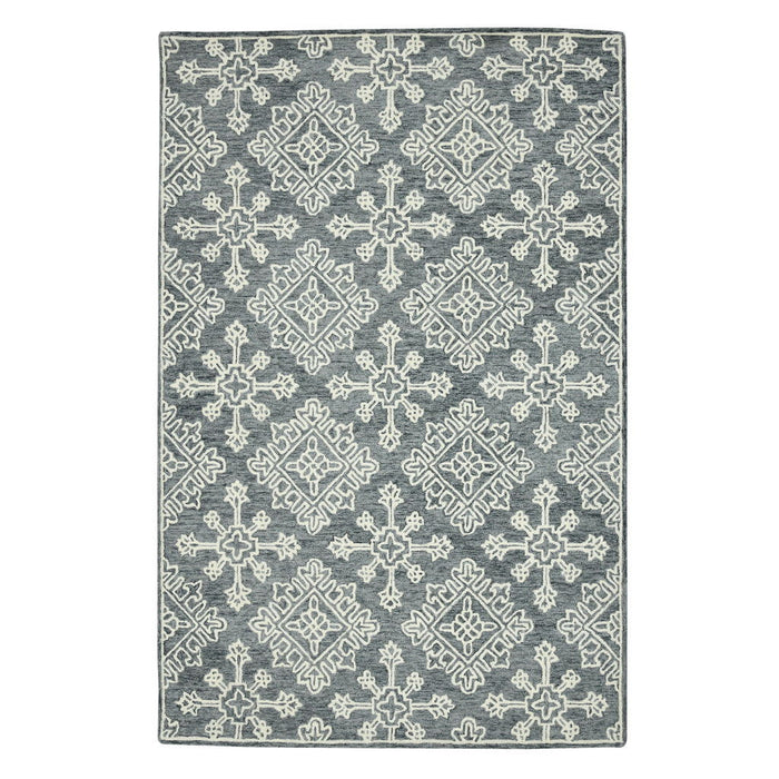 8' X 10' Wool Oriental Hand Hooked Area Rug - Dark Gray And Ivory