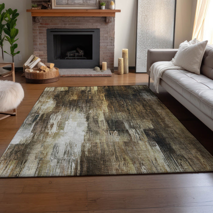 8' X 10' Transitional Abstract Washable Area Rug With UV Protection - Chocolate