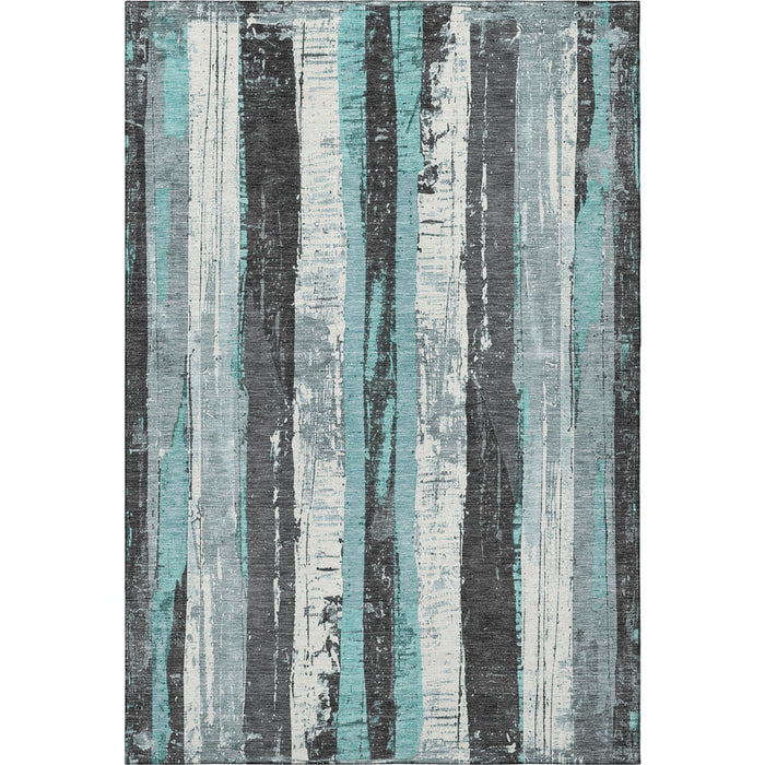 10' X 14' Striped Washable Area Rug With UV Protection (706433) - Teal / Gray