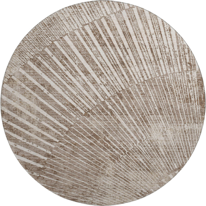 8' Geometric Washable Round Rug With UV Protection (648349) - Taupe / Ivory