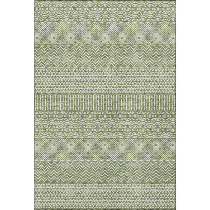 10' X 14' Striped Washable Area Rug With UV Protection (674790) - Green / Ivory