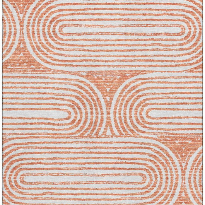 9' X 12' Geometric Washable Area Rug With UV Protection (648261) - Salmon / Ivory