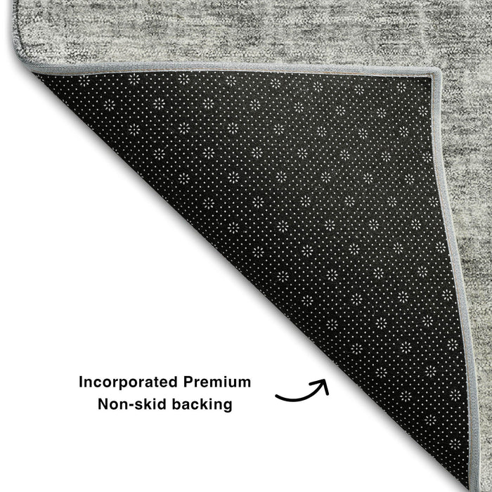 8' Abstract Washable Round Rug With UV Protection (654799) - Gray / Ivory