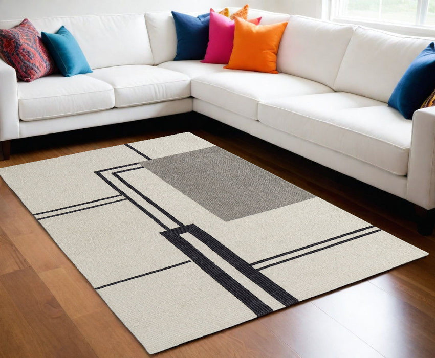 10' X 14' Wool Abstract Geometric Hand Tufted Area Rug (514376) - Gray / Ivory