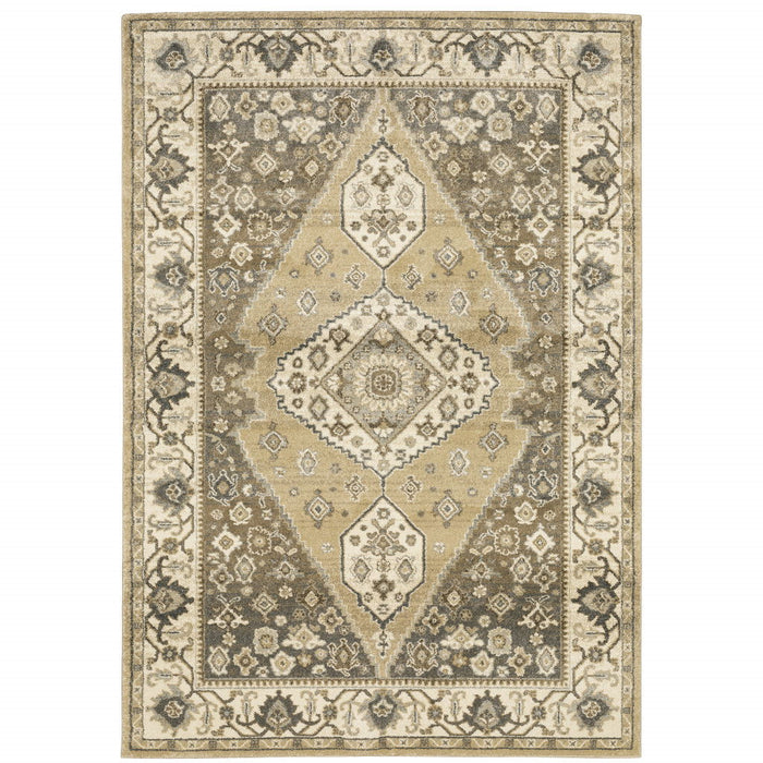 10' x 13' Oriental Power Loom Stain Resistant Area Rug - Beige Gray Tan And Charcoal