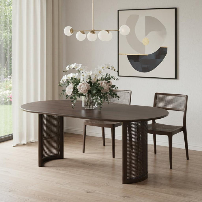 78" Solid Wood Double Pedestal Base Oval Dining Room Table - Brown