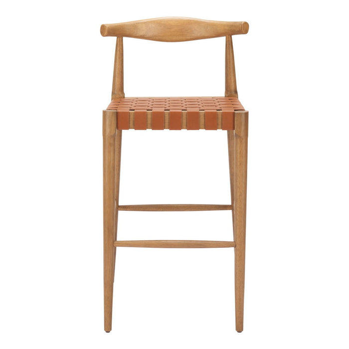 30" Modern Solid Wood And Leather Match Low Back Bar Chairs (Set of 2) - Tan