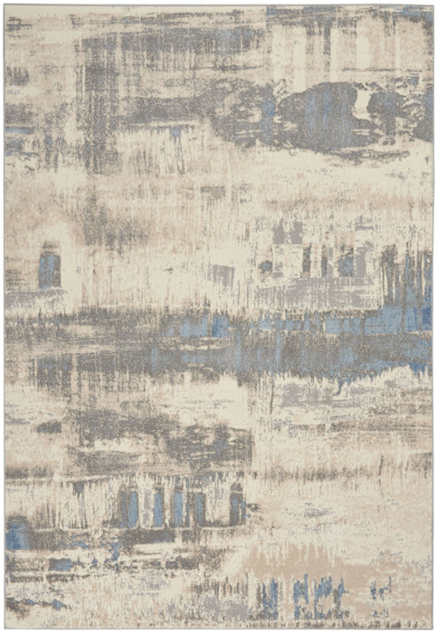 5' X 7' Abstract Distressed Area Rug (550341) - Ivory / Gray