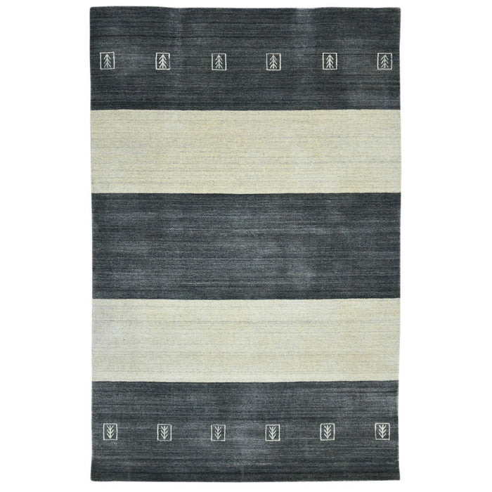 5' X 8' Wool Striped Hand Woven Area Rug - Charcoal And Ivory