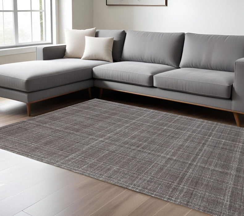 9' X 12' Wool Plaid Hand Tufted Area Rug - Graphite And Ivory