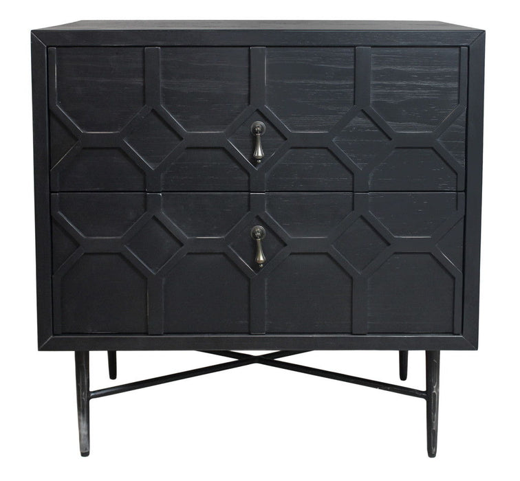 28" Distressed Two Drawer Solid Wood Nightstand - Black