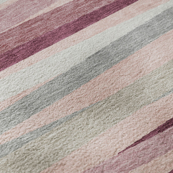 10' X 14' Striped Washable Area Rug With UV Protection (678514) - Pink / Ivory / Blush