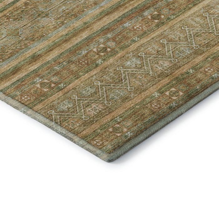 10' X 14' Striped Washable Area Rug With UV Protection (695786) - Artichoke Green / Gold / Gray