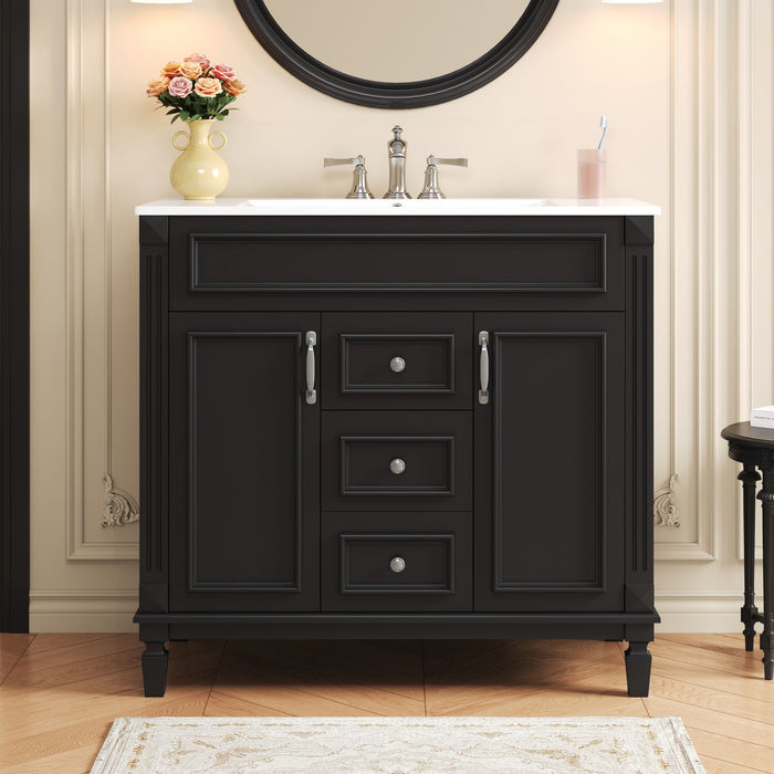 Giga bathroom vanity with top sink, basin on cabinet, featuring 2 soft-closing doors and 2 drawers for storage.