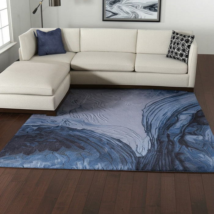 12' X 9' Abstract Hand Tufted Area Rug - Blue / Gray