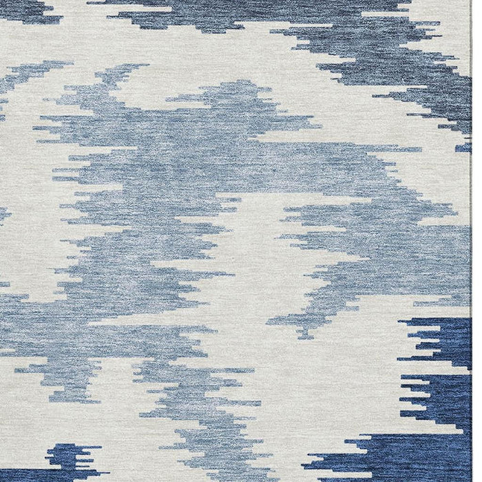 10' X 14' Abstract Washable Area Rug With UV Protection - Navy Blue / Ivory