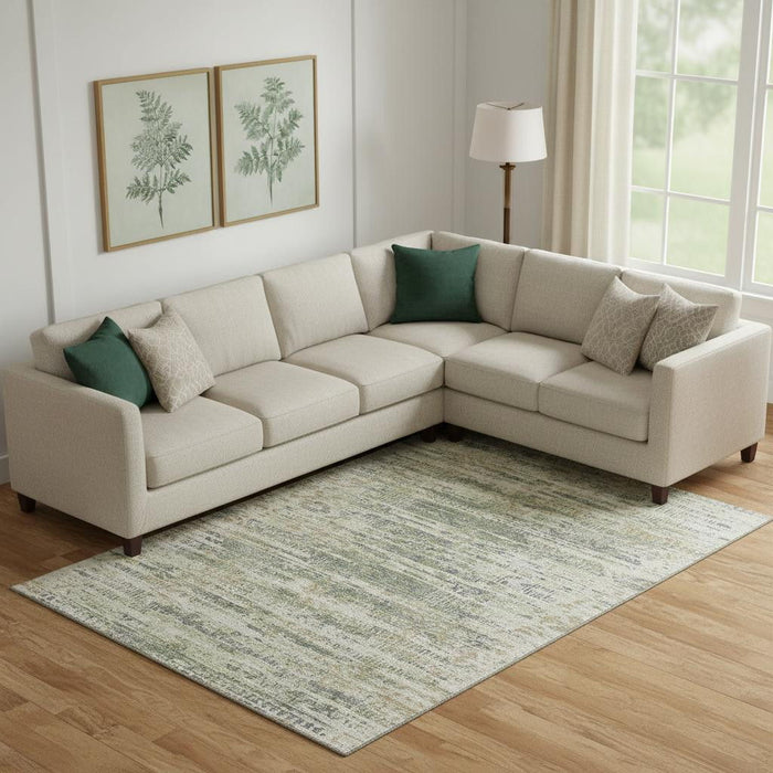 10' X 14' Moroccan Washable Area Rug With UV Protection (710496) - Artichoke Green / Copper / Gray
