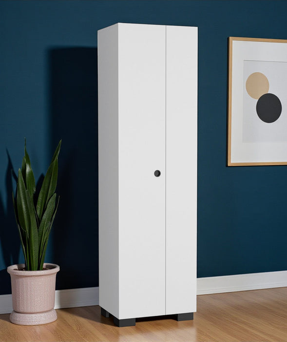 71" Wood Two Door Utility Cabinet - White