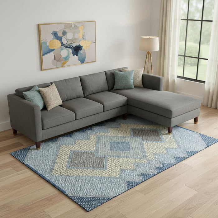 10' X 14' Geometric Washable Area Rug With UV Protection (718292) - Denim Blue / Gray