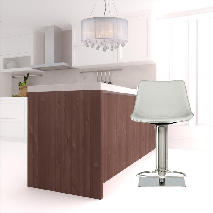 29" Faux Leather And Stainless Steel Swivel Low Back Bar Height Bar Chair - Light Gray And Silver