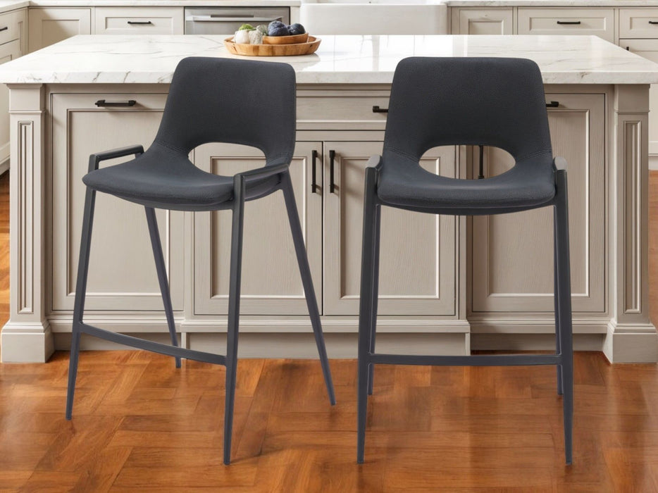 26" Modern Faux Leather And Steel Low Back Counter Height Bar Chairs (Set of 2) - Black