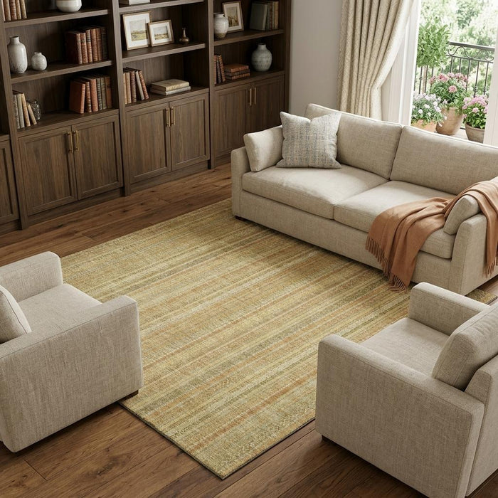 10' X 14' Striped Washable Area Rug With UV Protection (696254) - Wheat / Gold / Beige