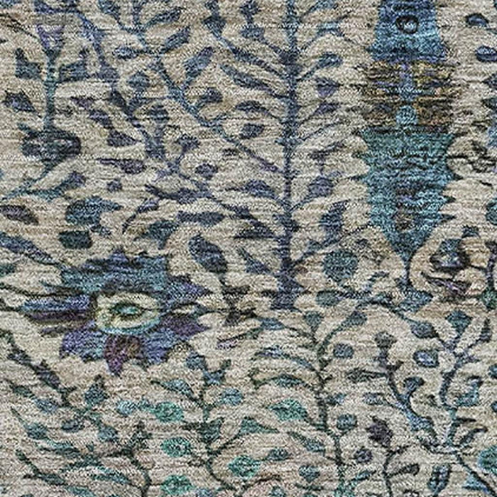 10' X 14' Floral Vines Washable Area Rug With UV Protection (716599) - Brown / Teal