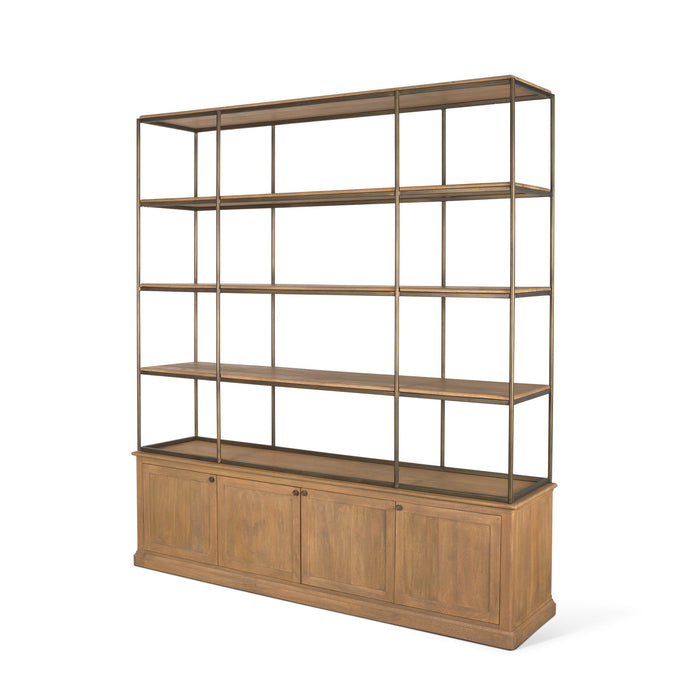 Three Tier Bookcase With Four Doors - Antiqued Brass / Light Brown
