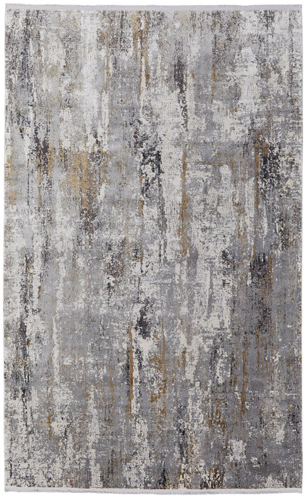 7' X 10' Casual Abstract Power Loom Area Rug With Fringe - Gray