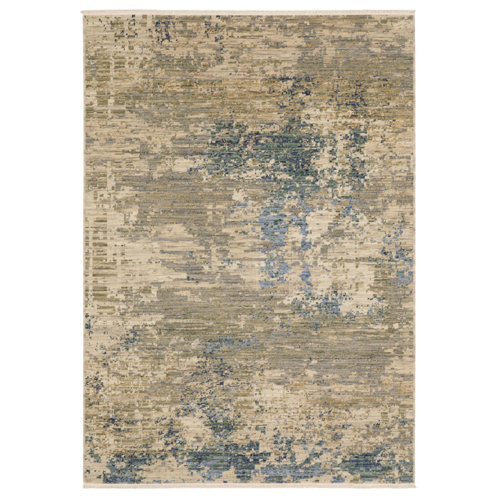 10' X 13' Abstract Area Rug With Fringe - Beige And Blue