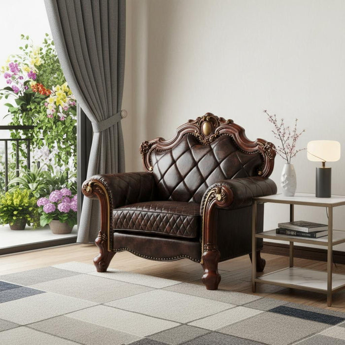 Faux Leather Tufted Arm Chair - Chocolate