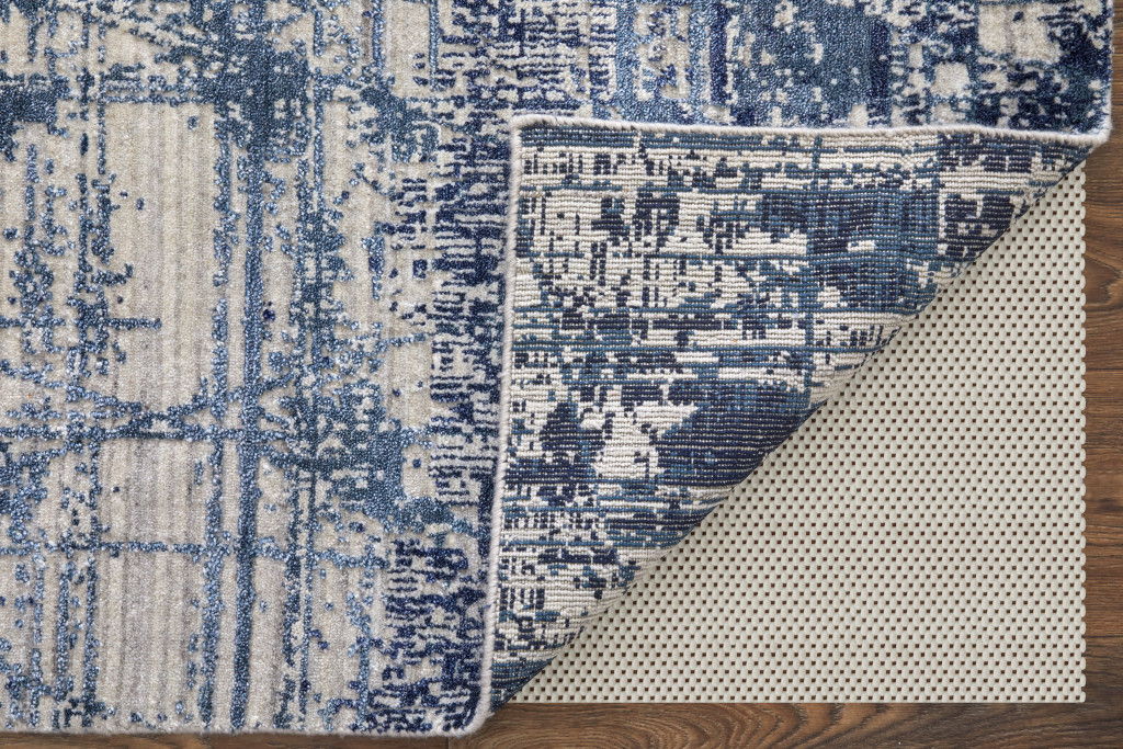 3' x 5' Abstract Hand Woven Worn Faded Area Rug - Blue And Ivory