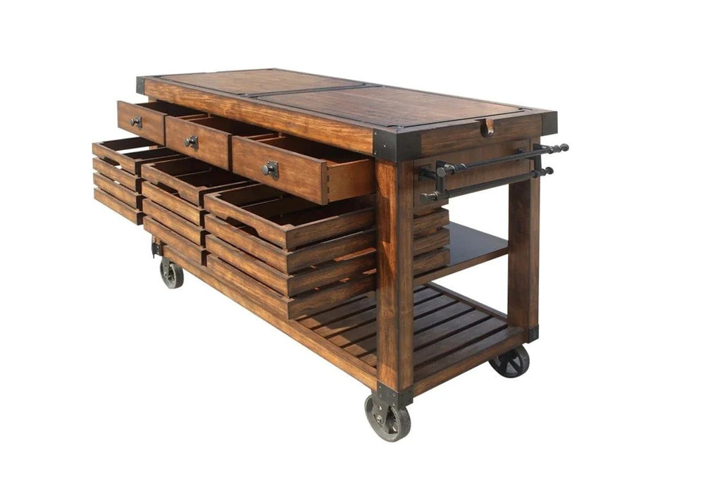52" Rolling Kitchen Cart With Storage - Brown