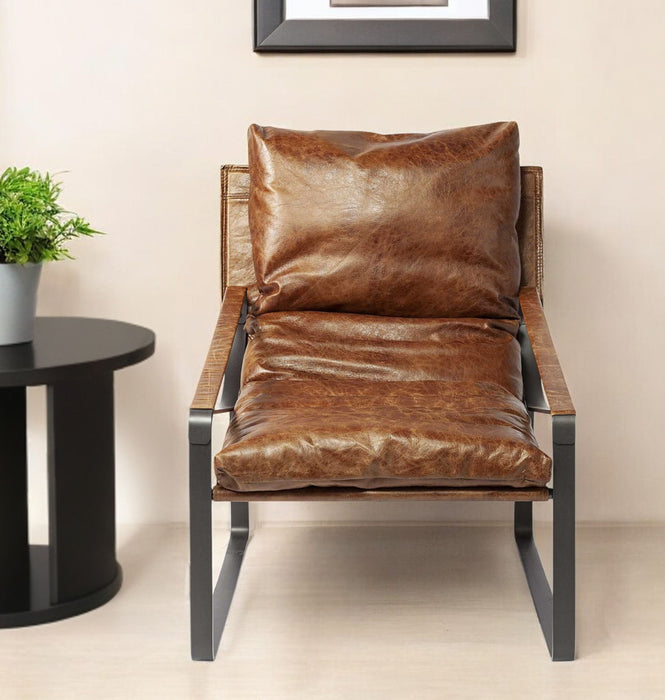 Leather Distressed Lounge Chair - Brown / Black