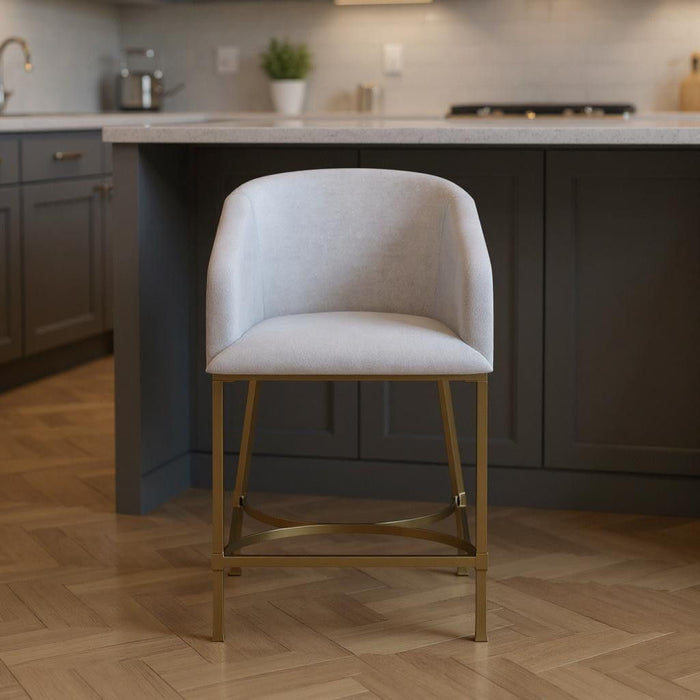 Fabric Low Back Counter Height Bar Chair - White / Gold