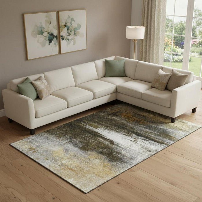10' X 14' Abstract Washable Area Rug With UV Protection (714679) - Chocolate / Gold