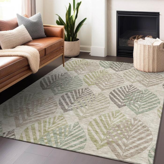 9' X 12' Transitional Floral Washable Area Rug With UV Protection - Beige
