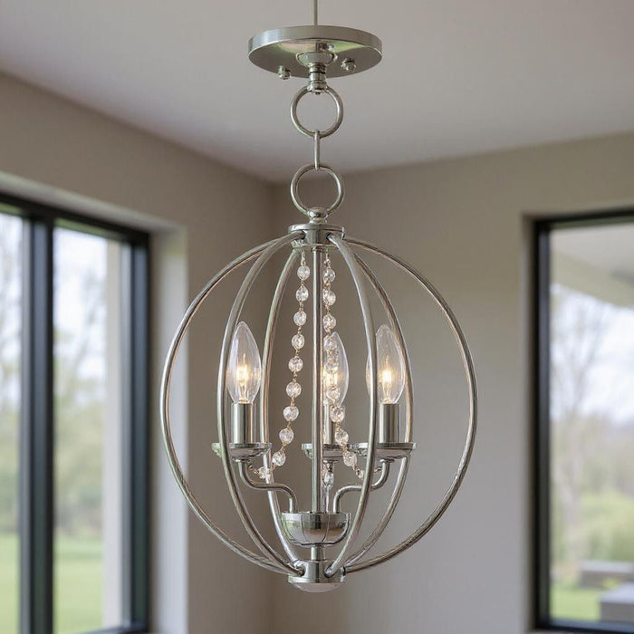 Three Light Dimmable Chandelier With Shades - Silver
