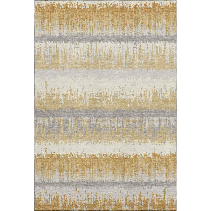 10' X 14' Striped Washable Area Rug With UV Protection (679510) - Gold / Gray / Ivory