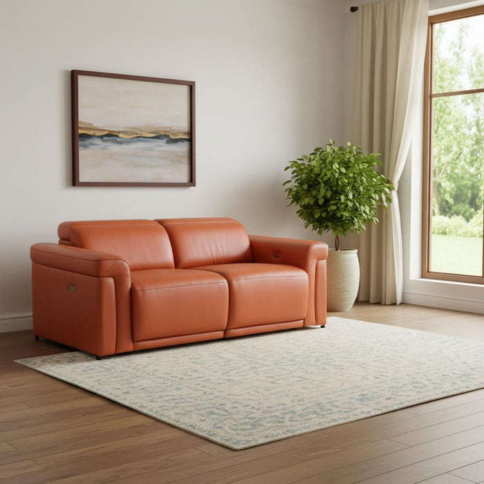 Italian Leather Power Reclining Loveseat (720485) - Orange / Black