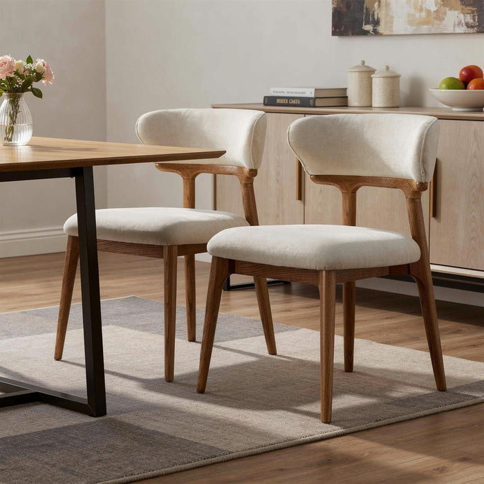 Upholstery Solid Wood Open Back Dining Side Chairs (Set of 2) - White / Brown