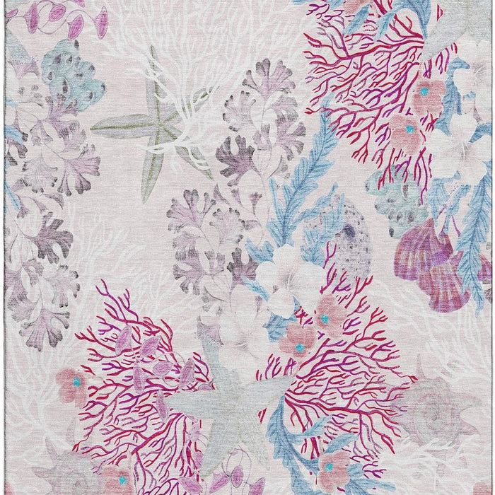 8' X 10' Geometric Washable Area Rug With UV Protection (645700) - Raspberry / Ivory / Blue