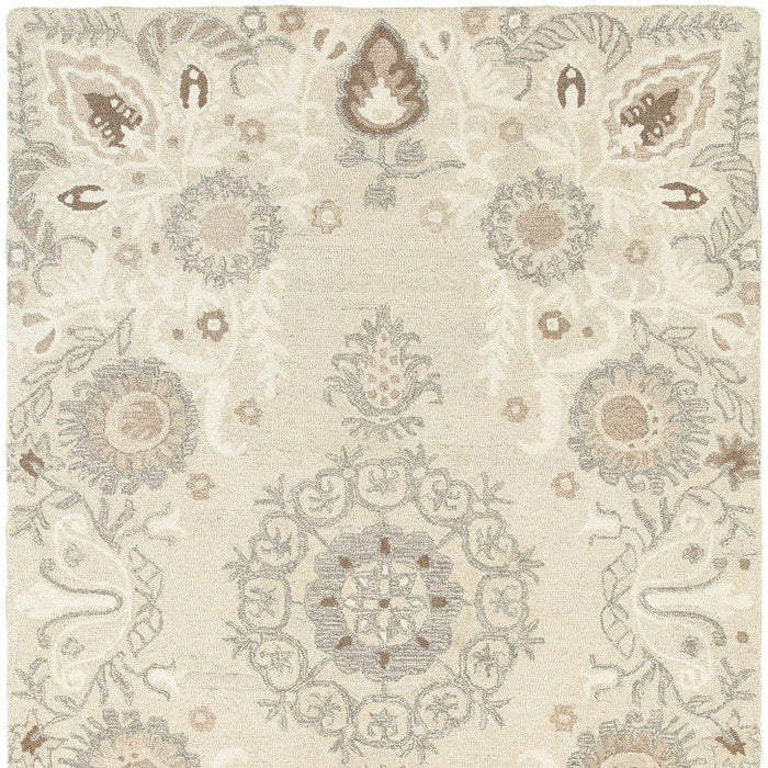 5' X 8' Scandinavian Wool Floral Hand Tufted Area Rug - Sand