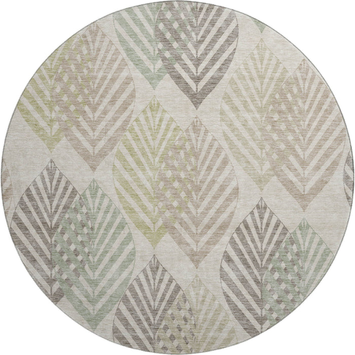 8' Transitional Floral Washable Round Rug With UV Protection - Beige
