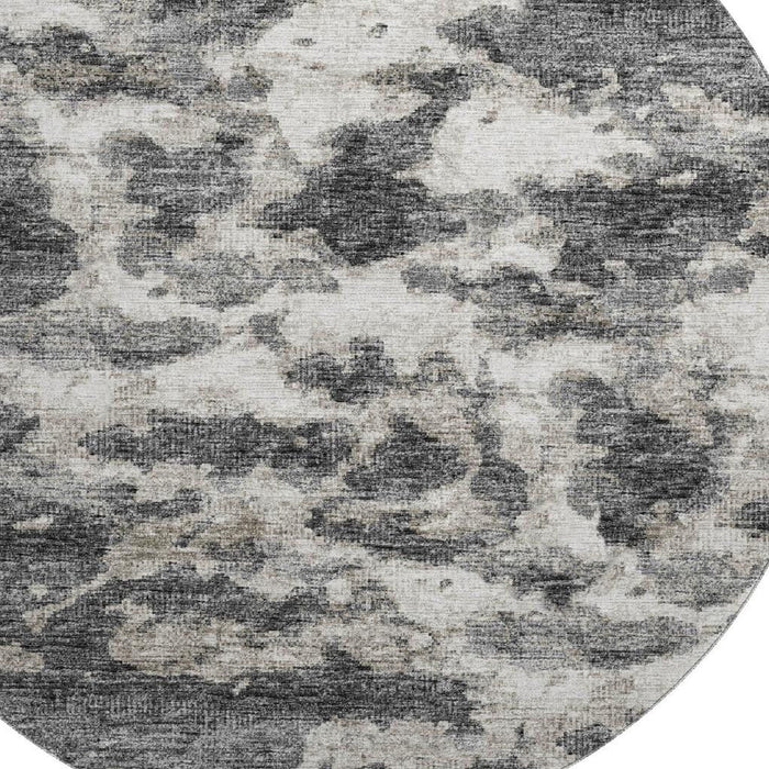 8' Abstract Washable Round Rug With UV Protection - Black And Ivory