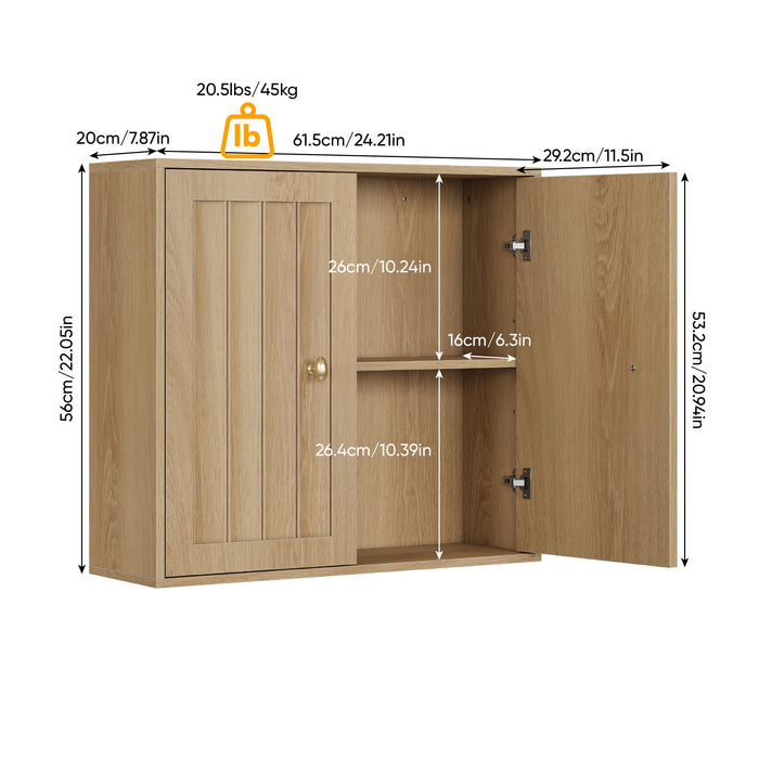 Giga wall mounted oak bathroom medicine cabinet with double doors and vertical grooved design for modern bathrooms